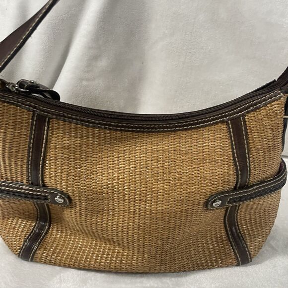 Fossil Straw Leather Multi Compartment Satchel Shoulder Bag Brown Lined 14x8 - Picture 16 of 16